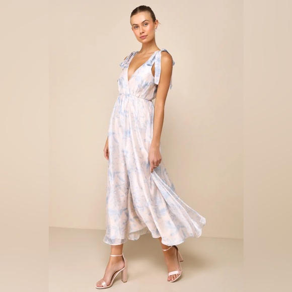 Lulu's NWT Breathtaking Charm Blush and Blue Floral Tie-Strap Maxi Dress - Picture 2 of 4